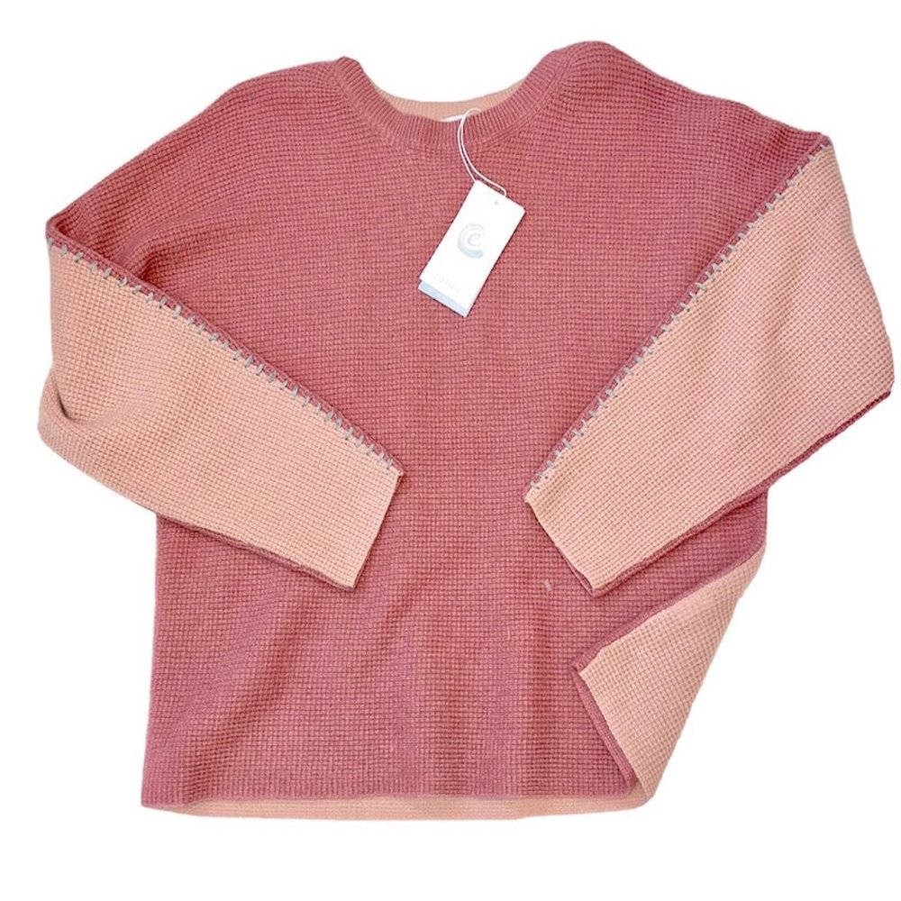 Johnny Was - Calme ~ Whip stitch Colorblock Cashmere Sweater - Pink- Large